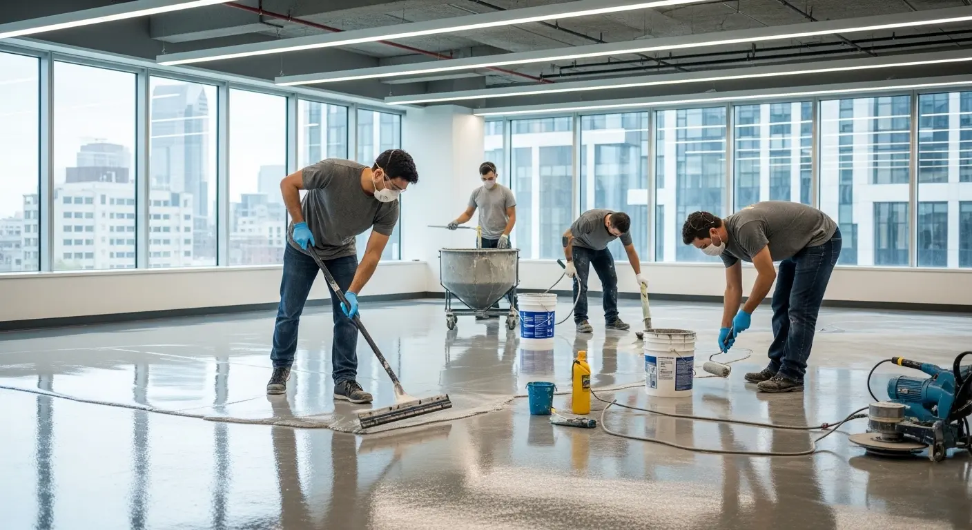 Sistema de piso epóxico autonivelante en nave industrial